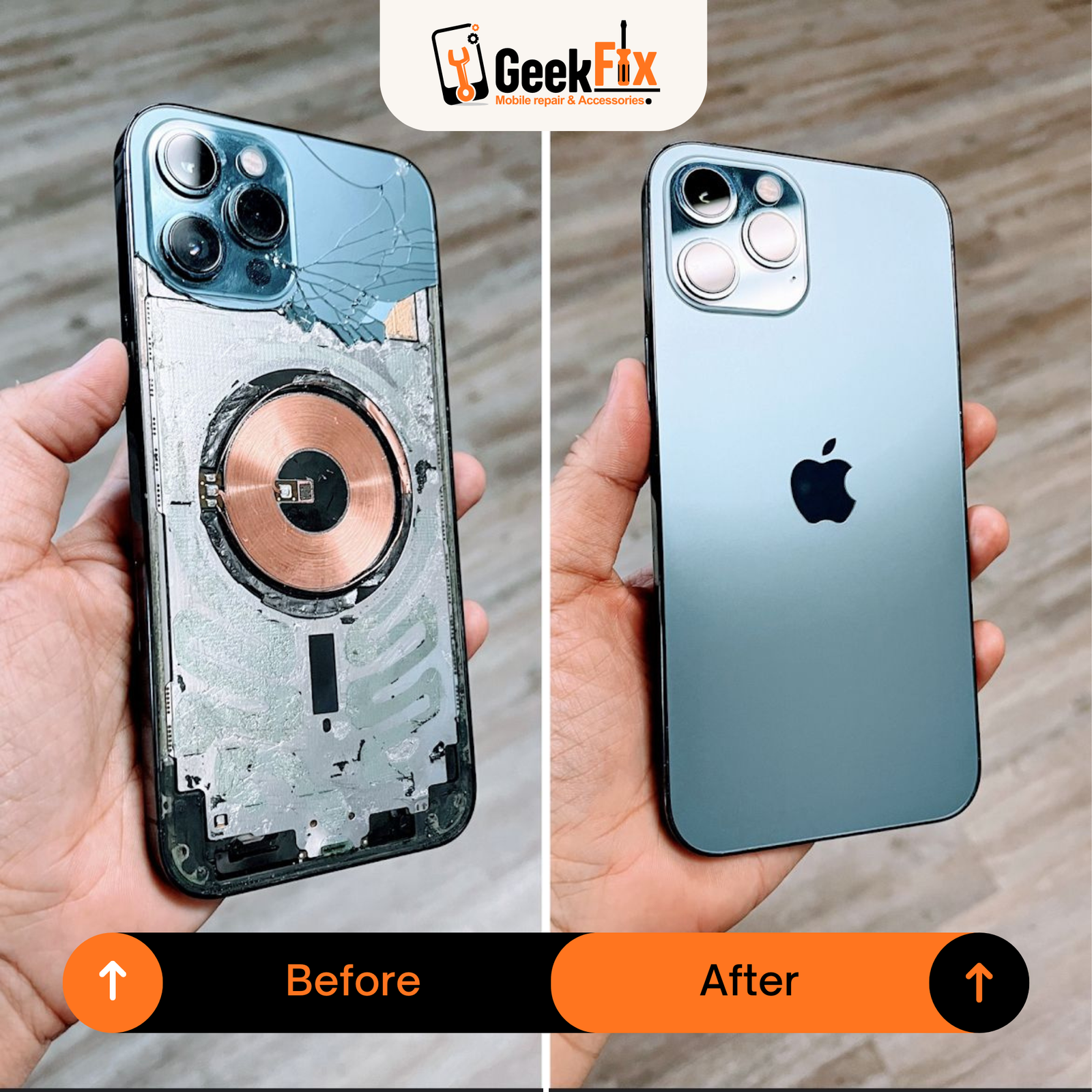 iPhone 13 Pro Max back glass replacement before and after